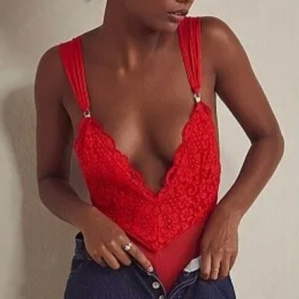 Free People We Are HAH Cheap And Cheerful Bodysuit Red Women's Small Revolve - Picture 4 of 13